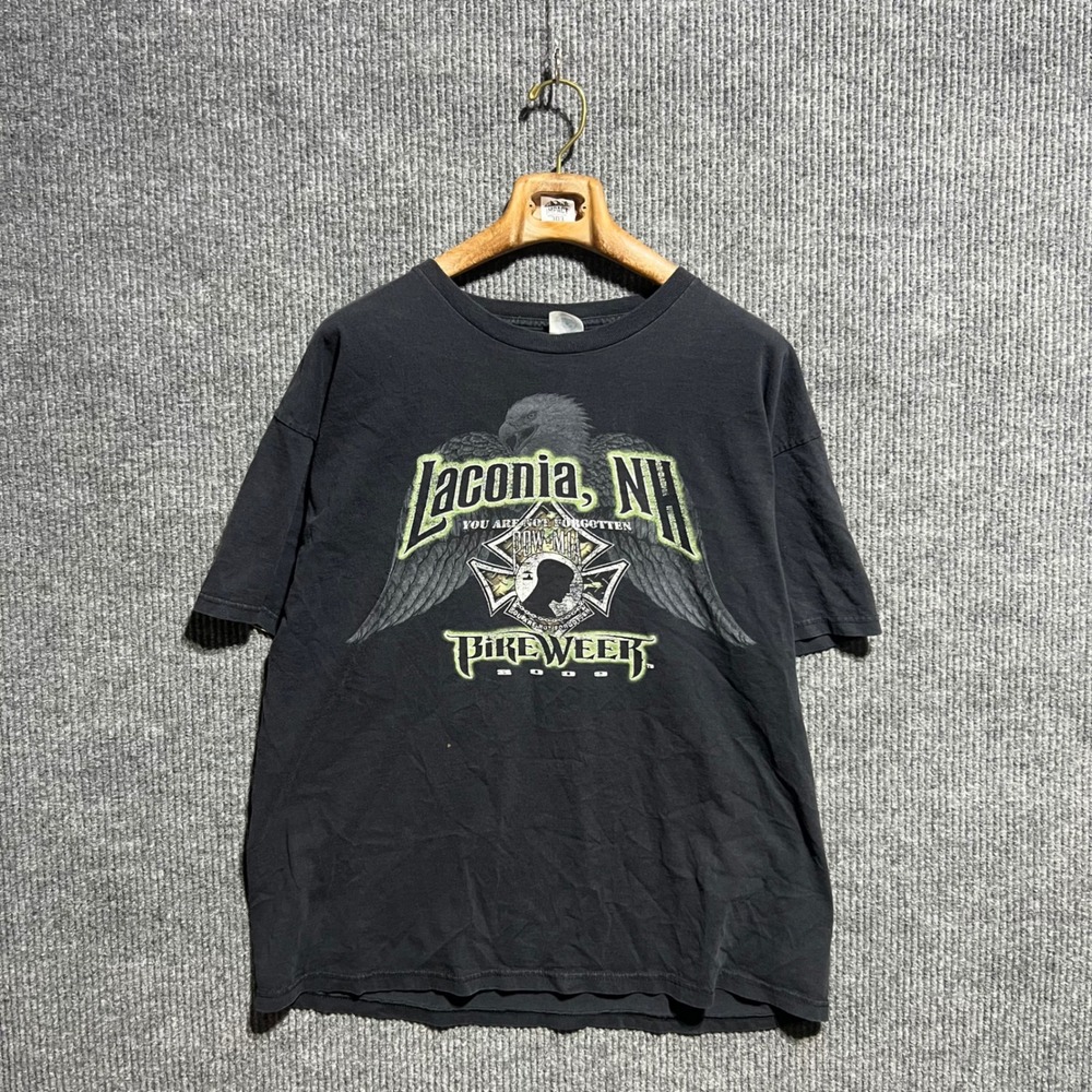 Laconia Bike Week T Shirt Delta Mens 2XL‎ Black 2009 POW MIA Veteran Graphic Tee